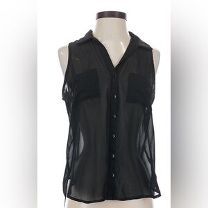 Lily White Sheer Black Button-Front Blouse